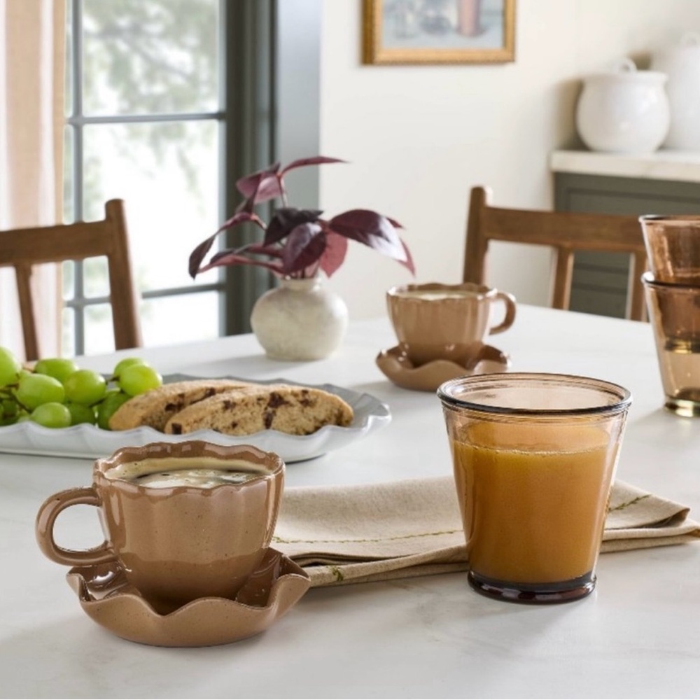 5oz Scalloped Stoneware Espresso Cup & Saucer Set Tan - Hearth & Hand Magnolia - Picture 2 of 3